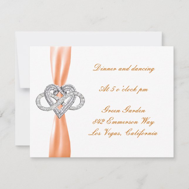 Orange Infinity Heart Wedding Reception Card (Front)