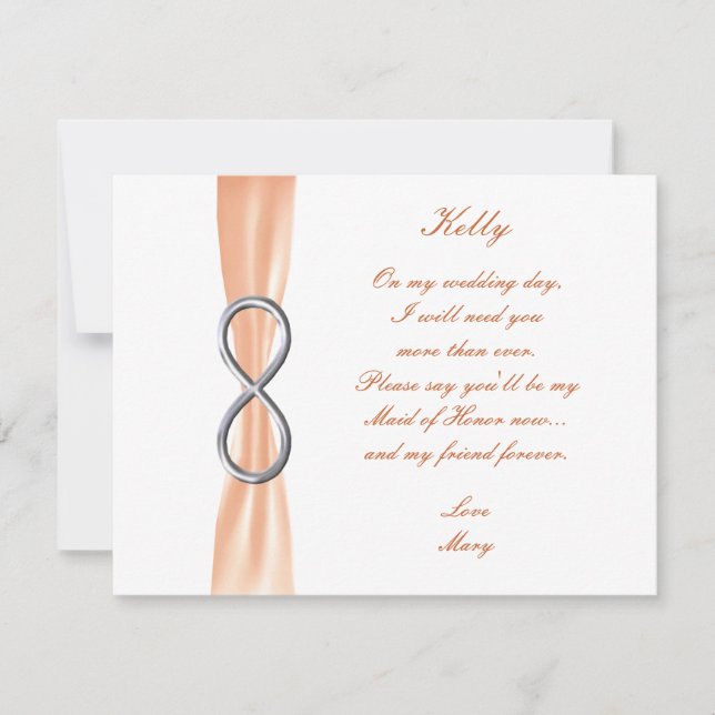 Orange Infinity Wedding Maid Of Honour Card (Front)