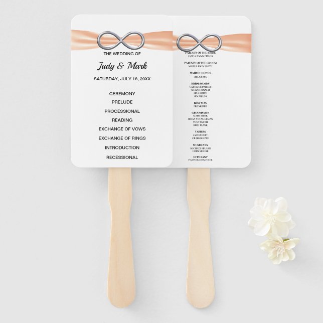 Orange Infinity Wedding Program Fans (Front and Back)