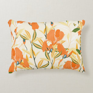 Orange irises: seamless floral pattern accent pillow