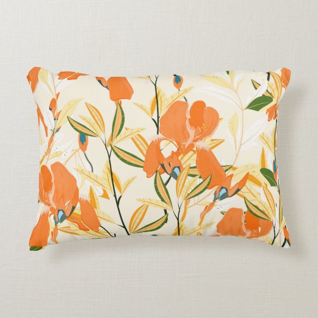 Orange irises: seamless floral pattern accent pillow (Front)