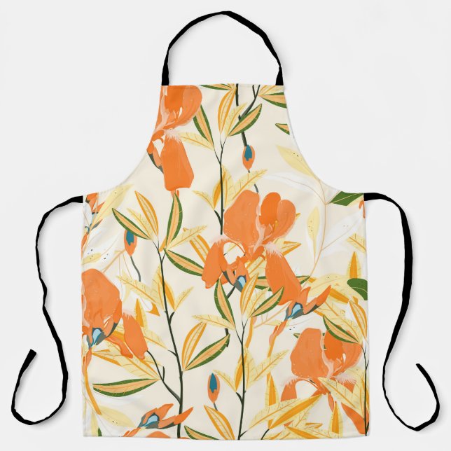 Orange irises: seamless floral pattern apron (Front)