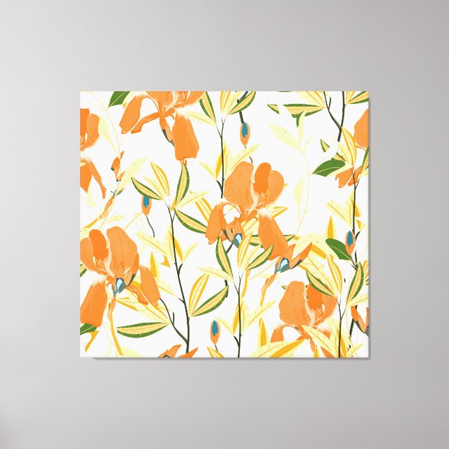 Orange irises: seamless floral pattern canvas print (Front)
