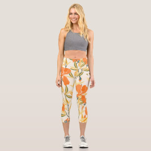 Orange irises: seamless floral pattern capri leggings
