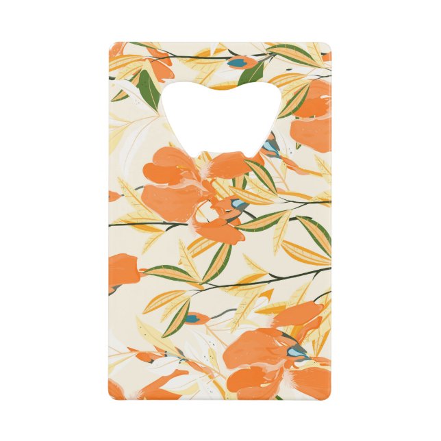 Orange irises: seamless floral pattern credit card bottle opener (Front)