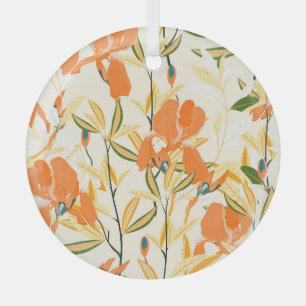 Orange irises: seamless floral pattern glass ornament