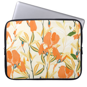Orange irises: seamless floral pattern laptop sleeve