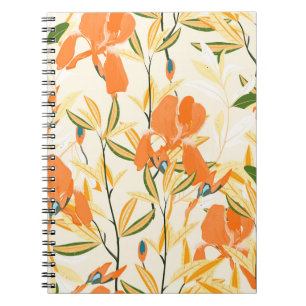 Orange irises: seamless floral pattern notebook