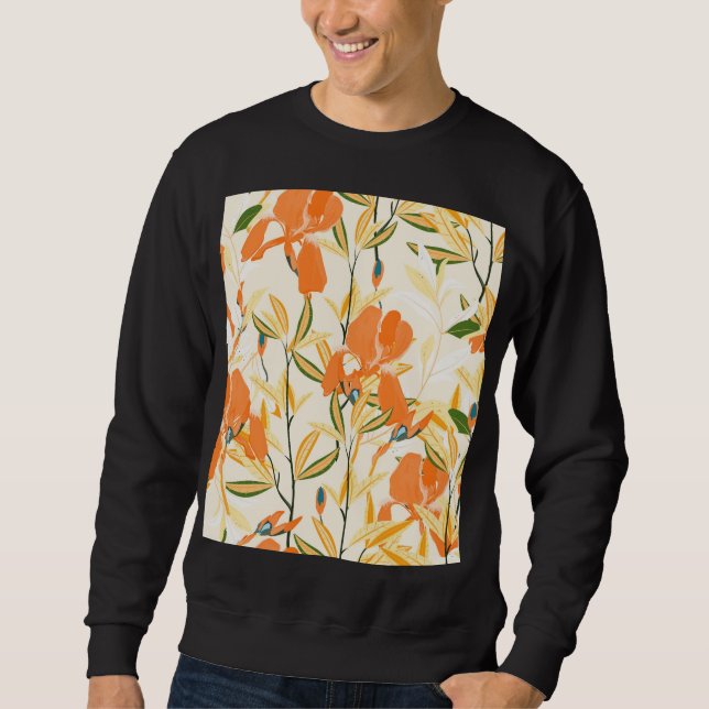 Orange irises: seamless floral pattern sweatshirt (Front)