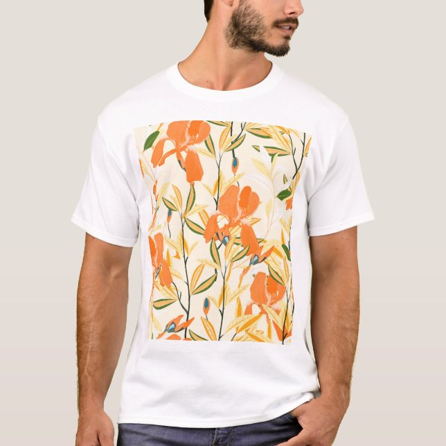Orange irises: seamless floral pattern T-Shirt (Front)