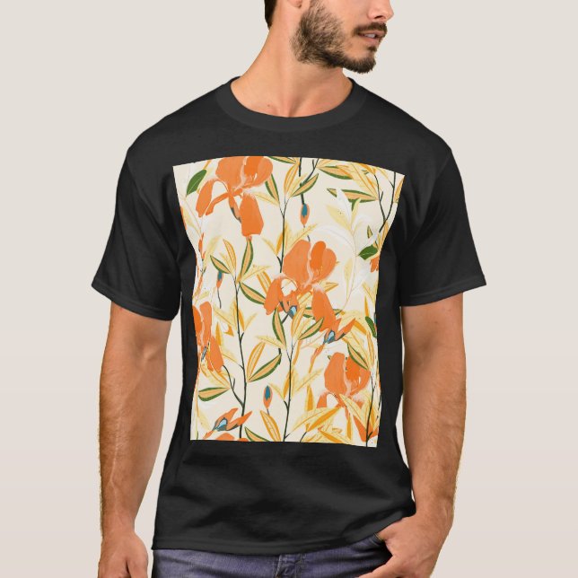 Orange irises: seamless floral pattern T-Shirt (Front)
