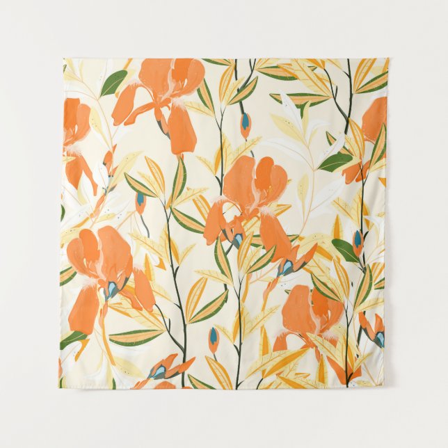 Orange irises: seamless floral pattern tapestry (Front)