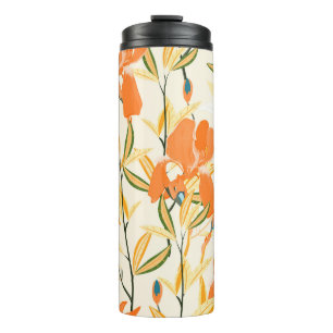 Orange irises: seamless floral pattern thermal tumbler