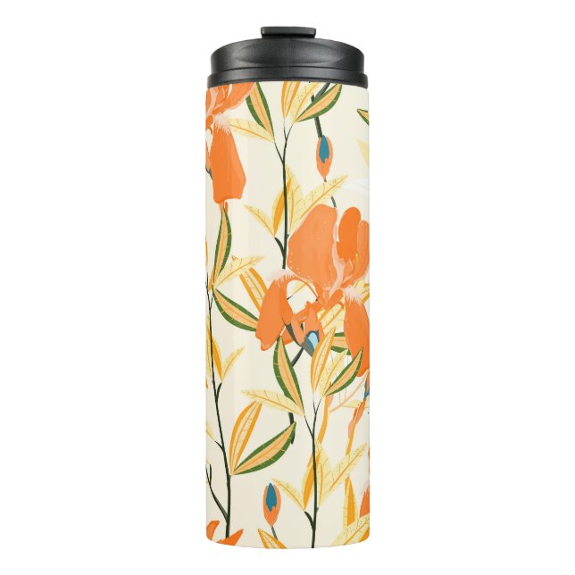 Orange irises: seamless floral pattern thermal tumbler (Front)