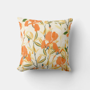 Orange irises: seamless floral pattern throw pillow