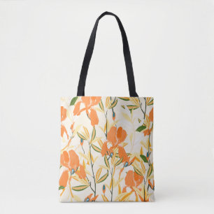 Orange irises: seamless floral pattern tote bag