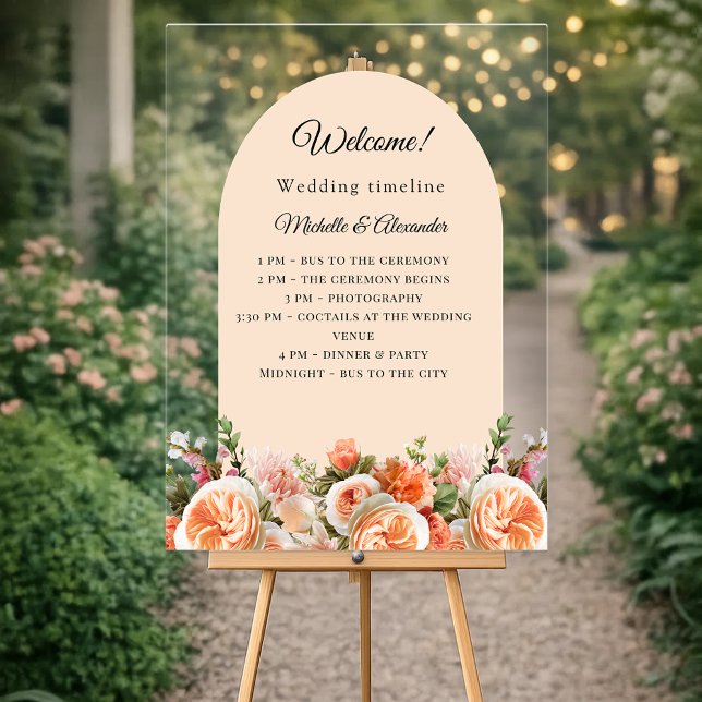 Orange ivory florals arch clear wedding program (Créateur téléchargé)