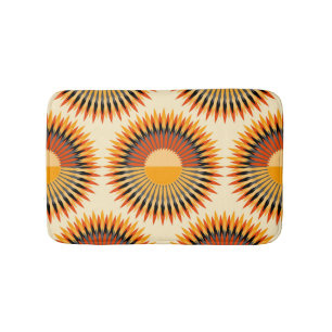 Orange Ivory Flowers Stars Pattern Bath Mat