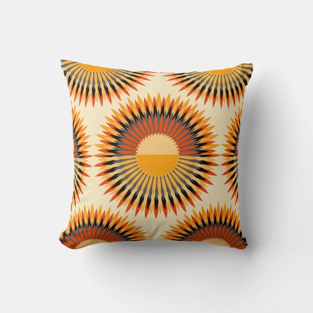 Orange Ivory Flowers Stars Pattern Throw Pillow (Front)