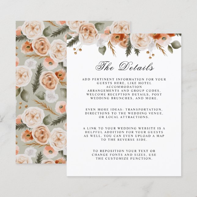 Orange Ivory Moss Floral budget wedding details (Front/Back)