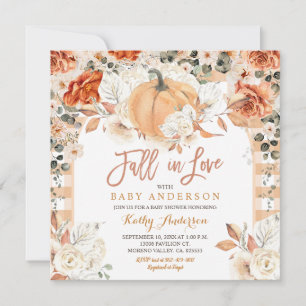 Orange Ivory Pumpkin Baby Shower Fall in Love Invitation