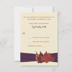 Orange, Ivory, Purple Dried Leaves Wedding RSVP Card