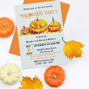 Orange Jack O Lantern Fall Leaves Halloween Party Invitation