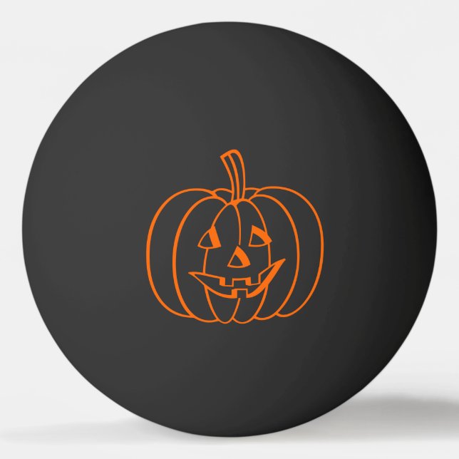 Orange Jack-O-Lantern Pumpkin Outline on Black Ping Pong Ball (Front)