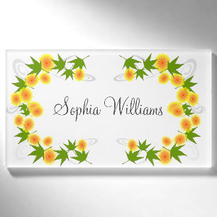 Orange Japanese flowers white Name Tag