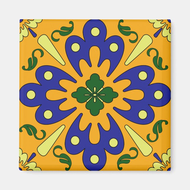 Orange Jaune Bleu Espagnol Carrelage Magnet de cui (Devant)