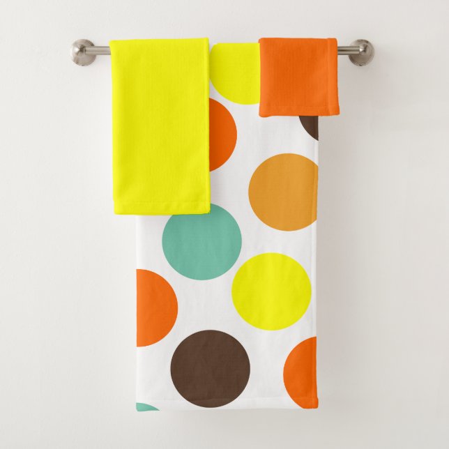 Orange, Jaune, Brown, Points Bleus Serviette de ba (En situation)