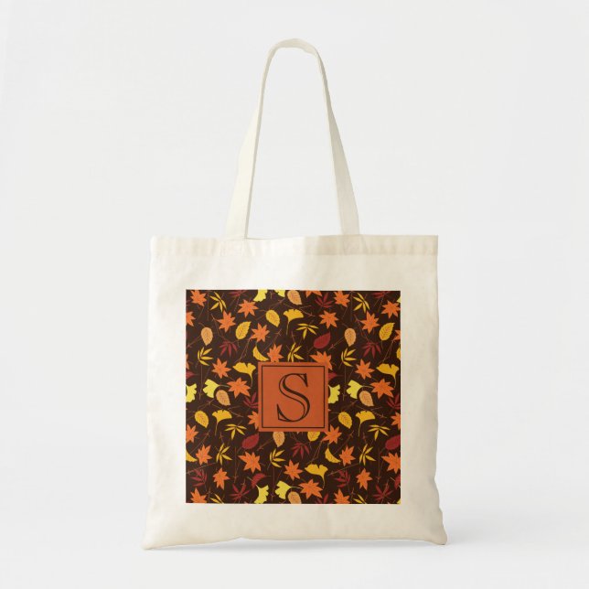 Orange Jaune Feuilles de Chute Monogramme Sac four (Devant)
