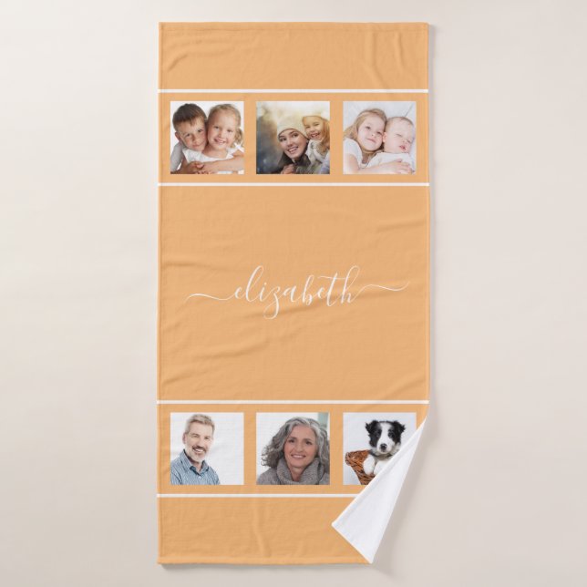 Orange jaune personnalisé photo collage script mon (Serviette de bain)