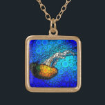 Orange jellyfish blue ocean bold simple unique gold plated necklace<br><div class="desc">Take a lesson from this orange yellow jellyfish floating along in the turquoise blue ocean and let life take its course whenever you wear this stunningly chic, vibrantly-coloured photo charm necklace. This necklace comes in small and medium sizes as well as both square and circle shapes. You can order this...</div>