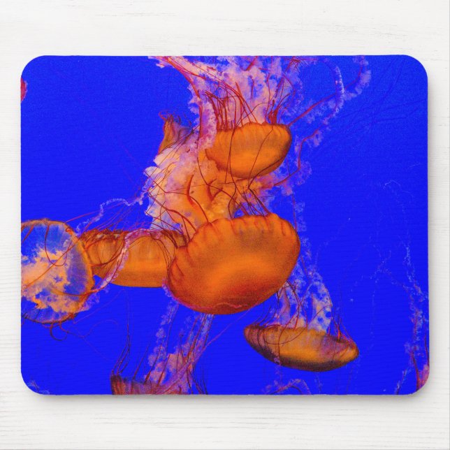 Orange Jellyfish Mousepad | Blue Ocean Desk Art (Front)