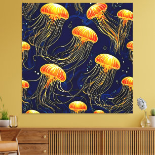 Orange Jellyfish Pattern Art Canvas Print