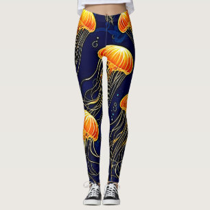 Orange Jellyfish Pattern Art Leggings