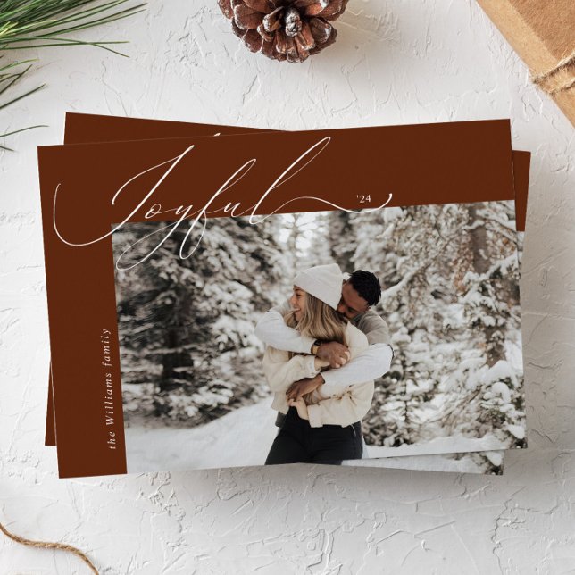 Orange Joyful Script Typography Christmas Photo Holiday Card (Creator Uploaded)
