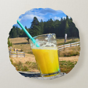Orange Juice Outdoors – Nature Forest Photography Round Pillow