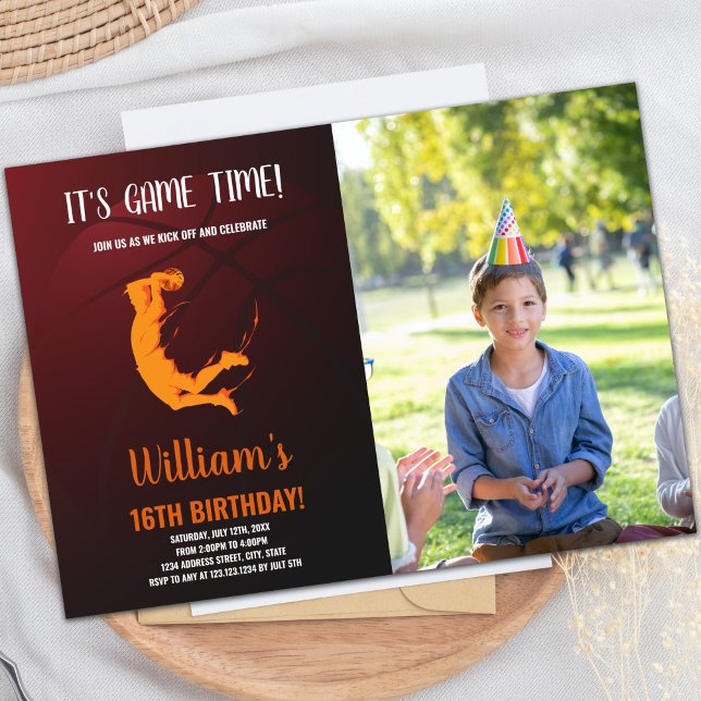 Orange Jump Basketball Anniversaire Invitation (Orange Jump Basketball Birthday Invitations photo)