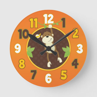 Orange Jungle Safari Monkey Horloge murale
