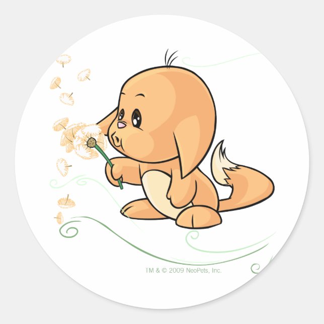 Orange Kacheek wishing on a dandelion Classic Round Sticker (Front)