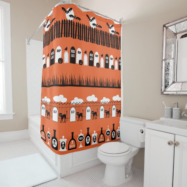 Orange Kids Halloween Rows Imprimer Douche Rideau (En situation)