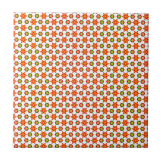 Orange Kitsch stars and spots pattern Tile