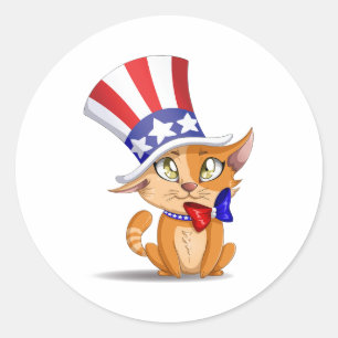 Orange Kitten 4th Of July Classic Round Sticker