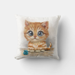 Orange Kitten Cartoon Throw Pillow
