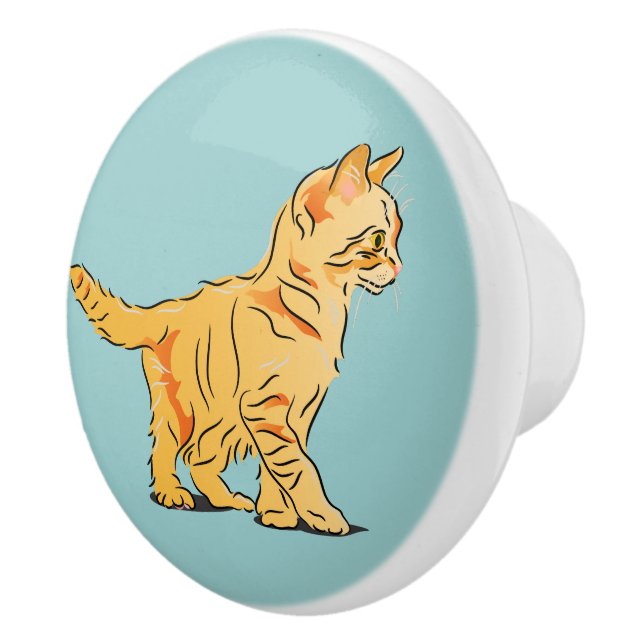 Orange Kitten Ceramic Knob (Right)