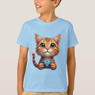 Orange Kitten Holding Game Controller Gamer Cat T-Shirt