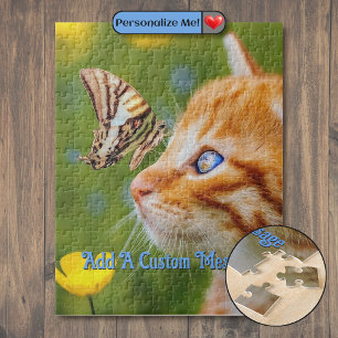 Orange Kitten Striped Butterfly Jigsaw Puzzle