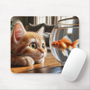 Orange Kitten Watching a Goldfish Mouse Pad